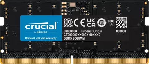 Photo de Barrette mémoire SODIMM DDR5 8Go Crucial 5600MHz (Noir) Version OEM (Tray)