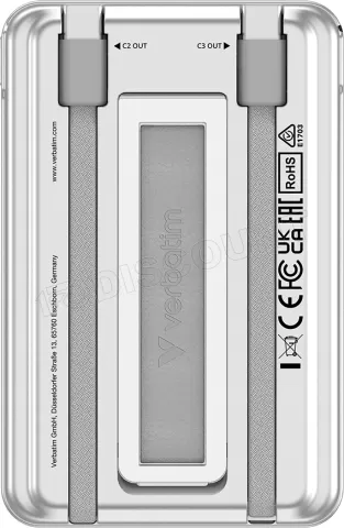 Photo de Batterie externe magnétique Verbatim Charge'n'Go + 2x USB-C - 5000mAh (Argent)