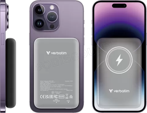 Photo de Batterie externe sans fil magnétique Verbatim Charge'N'Go - 10000 mAh (Gris)