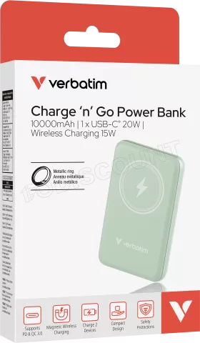 Photo de Batterie externe sans fil magnétique Verbatim Charge'N'Go - 10000 mAh (Vert)