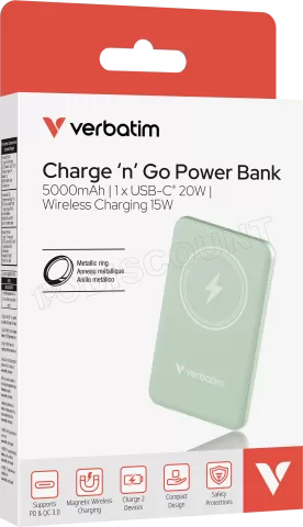 Photo de Batterie externe sans fil magnétique Verbatim Charge'n'Go - 5000mAh (Vert)