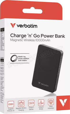 Photo de Batterie externe sans fil magnétique Verbatim Charge'n'Go Essentials - 10000mAh (Noir)