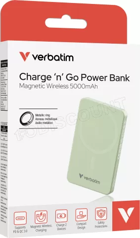 Photo de Batterie externe sans fil magnétique Verbatim Charge'n'Go Essentials - 5000mAh (Vert)