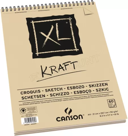 Bloc de 60 feuilles de papier Canson XL Kraft A4 90g (Marron) à