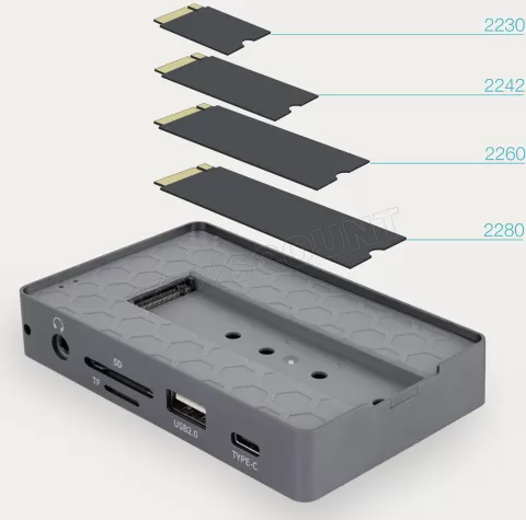 Photo de Boitier externe avec HUB USB-C 10 en 1 Tooq TQE-2242G - NVMe M.2 Type 2280 (Noir)