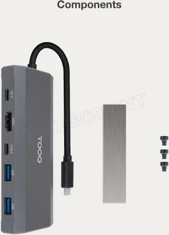 Photo de Boitier externe avec HUB USB-C 6 en 1 Tooq TQE-2241G - NVMe M.2 Type 2280 (Noir)