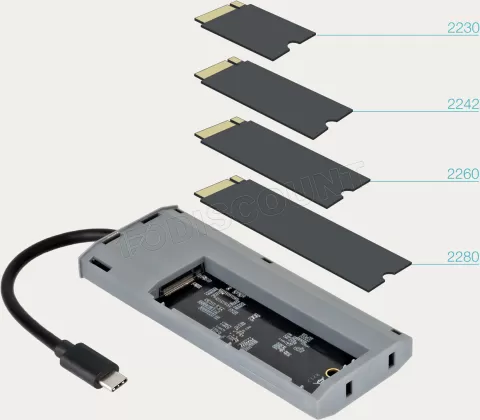 Photo de Boitier externe avec HUB USB-C 6 en 1 Tooq TQE-2241G - NVMe M.2 Type 2280 (Noir)