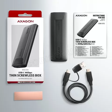 Photo de Boitier externe USB 3.2 Axagon EEM2-GTS2 - S-ATA/NVMe M.2 Type 2280 (Argent)
