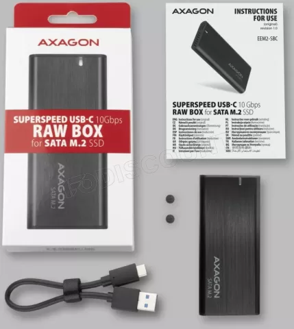 Photo de Boitier externe USB 3.2 Axagon EEM2-SBC - S-ATA M.2 Type 2280 (Noir)