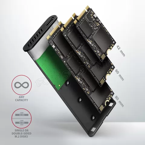 Photo de Boitier externe USB 3.2 Axagon EEM2-SBC - S-ATA M.2 Type 2280 (Noir)