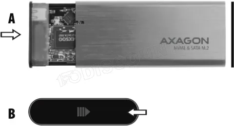 Photo de Boitier externe USB 3.2 Axagon EEM2-SG2 - S-ATA/NVMe M.2 Type 2280 (Argent)