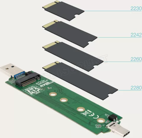 Photo de Boitier externe USB-C 3.2 + USB-A 3.0 Tooq TQE-2240B - NVMe M.2 Type 2280 (Noir)