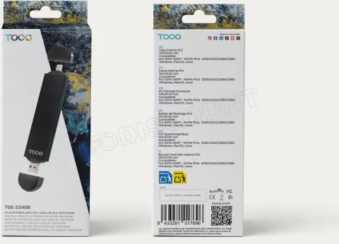 Photo de Boitier externe USB-C 3.2 + USB-A 3.0 Tooq TQE-2240B - NVMe M.2 Type 2280 (Noir)