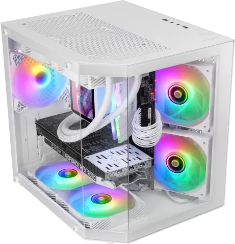 Photo de Boitier Mini Tour Micro ATX Mars Gaming MC-3T Lite RGB avec panneaux vitrés (Blanc)