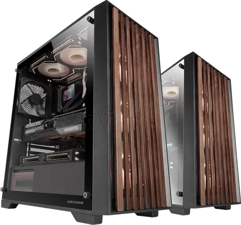 Photo de Boitier Moyen Tour ATX Mars Gaming MC-Wood avec panneau vitré (Noir/Transparent)