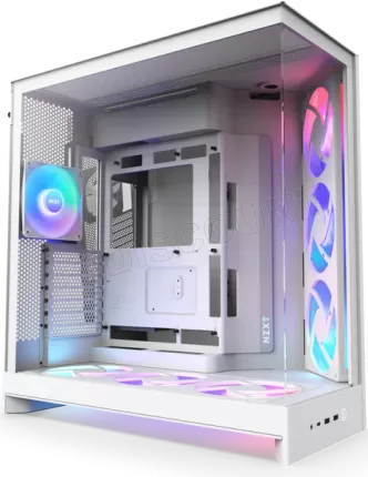 Photo de Boitier Moyen Tour ATX NZXT H9 Flow+ RGB avec panneaux vitrés (Blanc)