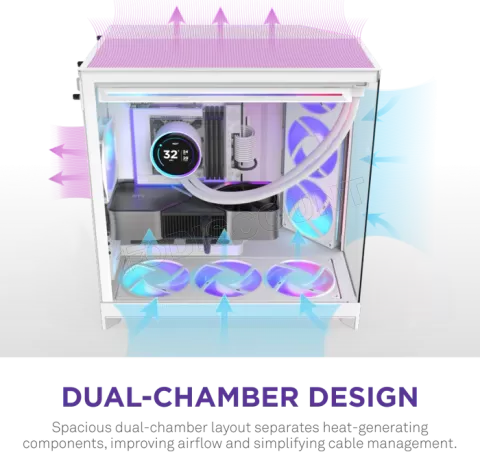 Photo de Boitier Moyen Tour ATX NZXT H9 Flow+ RGB avec panneaux vitrés (Blanc)