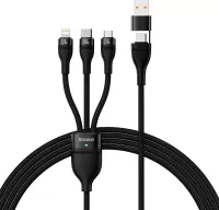 Photo de Câble 3en1 Baseus Flash Series II USB 2.0 type A/C vers Micro USB, Type C & Lightning M/M 1,m (Noir)