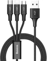 Photo de Cable 3en1 Baseus Rapid USB 2.0 type A vers Micro USB, Type C & Lightning M/M 1,2m (Noir)