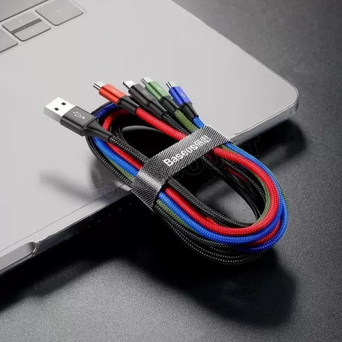 Photo de Cable 4 en 1 Baseus Rapid USB 2.0 type A vers 2xType C, 1 x Micro USB & 1 x Lightning M/M 1,2m (Noir)