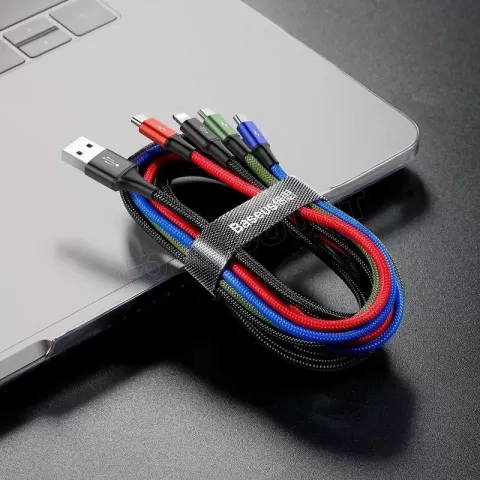 Photo de Cable 4en1 Baseus Rapid USB 2.0 type A vers 2xType C, 1 x Micro USB & 1 x Lightning M/M 1,2m (Noir)