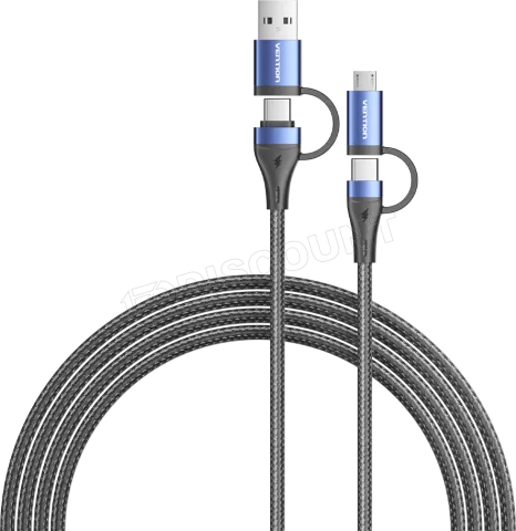 Photo de Cable Adaptateur 4en1 Vention 1x USB-C + 1x USB-A vers 1x USB-C + 1x micro- USB-B 1m (Noir/Bleu)