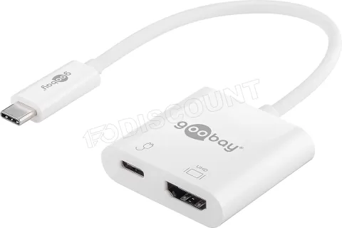 Photo de Cable adaptateur Goobay USB type C mâle vers HDMI femelle (Type A) et USB Type C 15cm (Blanc)