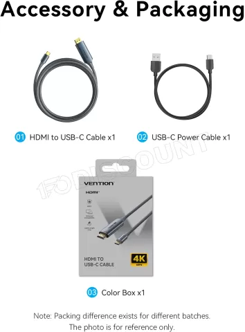 Photo de Cable Adaptateur HDMI 4K mâle Vention vers USB-C 1.5m (Gris)