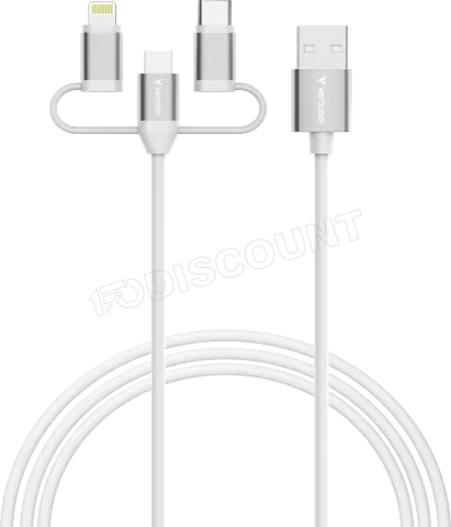 Photo de Cable Adaptateur Verbatim USB-A vers micro-B + USB-C + Lightning M/M 18W 1m (Blanc)
