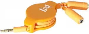 Photo de Cable Audio Jack 3"1/2 rétractable vers 2 x jack Femelle (orange)