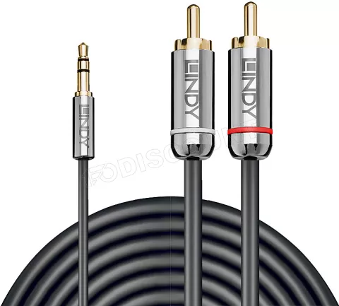 Photo de Cable Audio Jack 3,5mm Lindy vers RCA M/M 50cm (Gris)