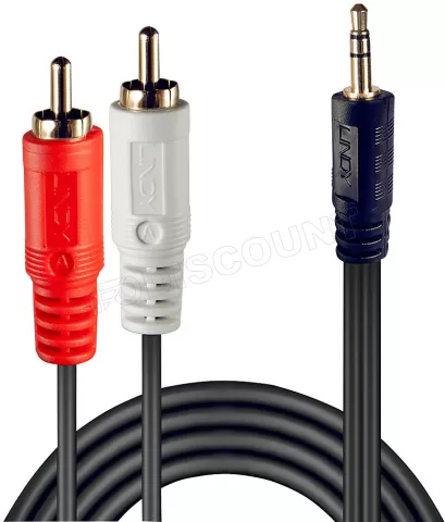 Photo de Cable Audio Lindy 2x RCA vers 1x Jack 3,5mm Mâle 20m (Noir)
