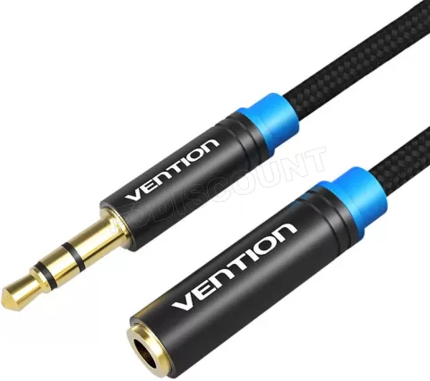 Photo de Cable audio Vention Jack 3.5mm mâle vers Jacks 3.5mm femelle 1,5m (Noir)