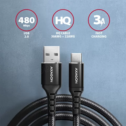 Photo de Câble Axagon USB Type A - Type C M/M 2m (Noir)