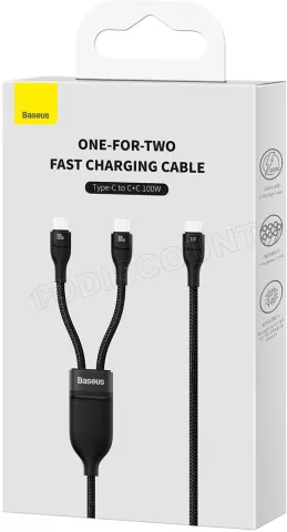 Photo de Cable Baseus Baseus Flash Series USB 2.0 type C - 2x USB Type C M/M 1,5m 100W (Noir)