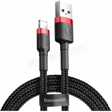 Photo de Cable Baseus Cafule USB Type A - Lightning M/M 1m (Noir/Rouge)