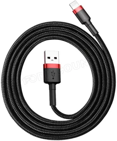 Photo de Cable Baseus Cafule USB Type A - Lightning M/M 2m (Noir/Rouge)