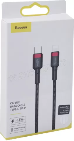 Photo de Cable Baseus Cafule USB Type C - Lightning M/M 1m (Noir/Rouge)