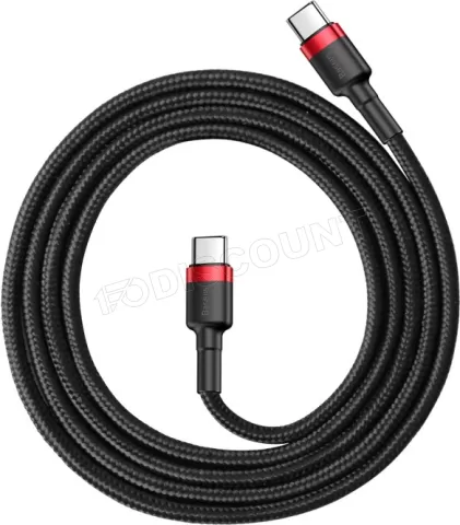 Photo de Câble Baseus Cafule USB Type C M/M 1m 60W (Noir/Rouge)