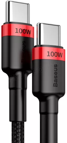 Photo de Cable Baseus Cafule USB Type C M/M 2m 100W (Noir/Rouge)