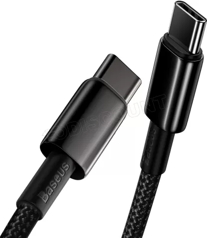 Photo de Cable Baseus Tungsten Gold USB type C 100W M/M 2m (Noir)