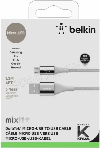 Photo de Cable Belkin USB 2.0 type A - Micro B M/M 1,2m (Argent)