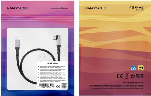 Photo de Cable coudé Nanocable USB-C M/M 100W 1m (Noir)