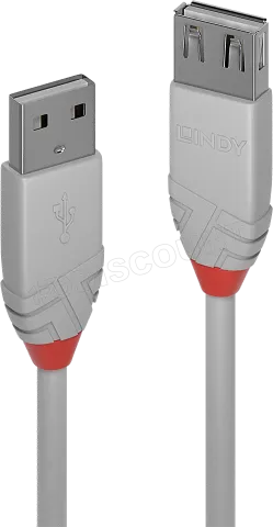 Photo de Cable Lindy USB 2.0 type A M/F 3m (Gris)