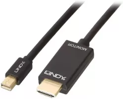 Photo de Câble Mini DisplayPort 1.2 Lindy vers HDMI 1.4 M/M 5m (Noir)