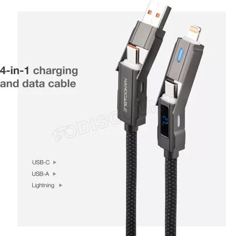 Photo de Cable Nanocable USB-A/USB-C vers USB-C/Lightning M/M 1m (Noir)