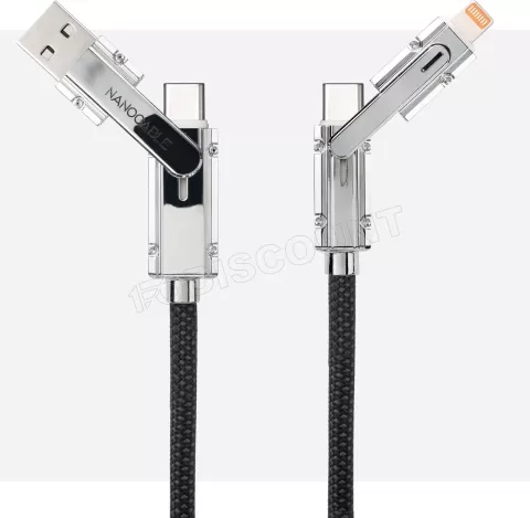 Photo de Cable Nanocable USB-A/USB-C vers USB-C/Lightning M/M 2m (Noir/Gris)