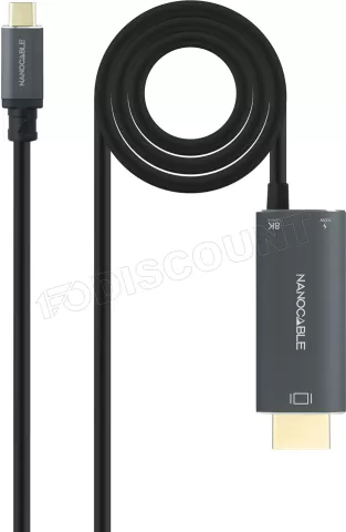 Photo de Cable Nanocable USB-C vers HDMI mâle/USB-C femelle 1.8m (Noir)