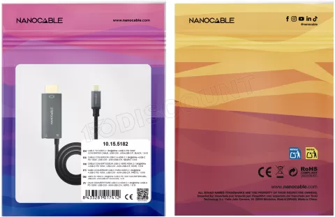 Photo de Cable Nanocable USB-C vers HDMI mâle/USB-C femelle 1.8m (Noir)