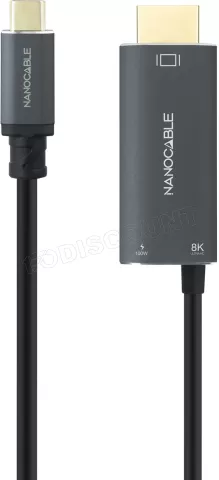Photo de Cable Nanocable USB-C vers HDMI mâle/USB-C femelle 2m (Noir)